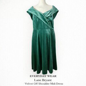 Lane Bryant Emerald Green Velvet Off Shoulder Midi Dress Plus Size 14